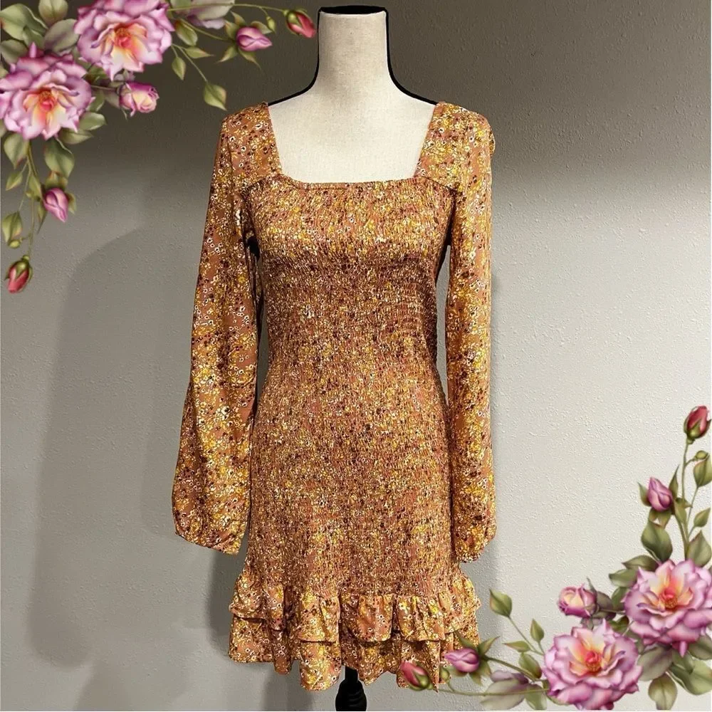 RUSTY PINK‎ FLORAL LONG SLEEVE MINI DRESS